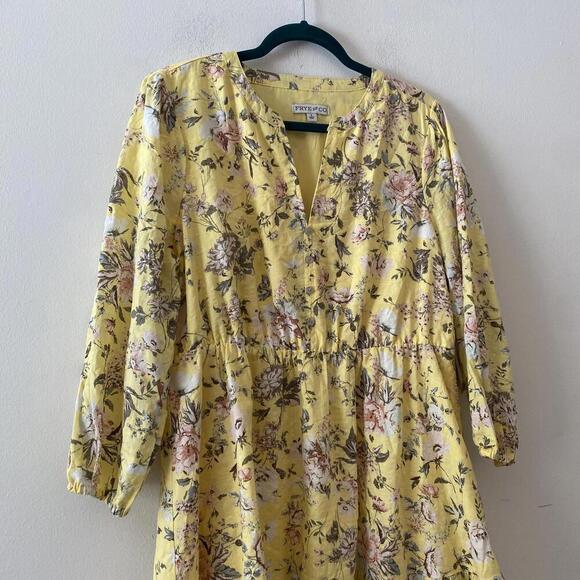FRYE yellow floral long sleeve cotton dress nwt - Picture 2 of 7